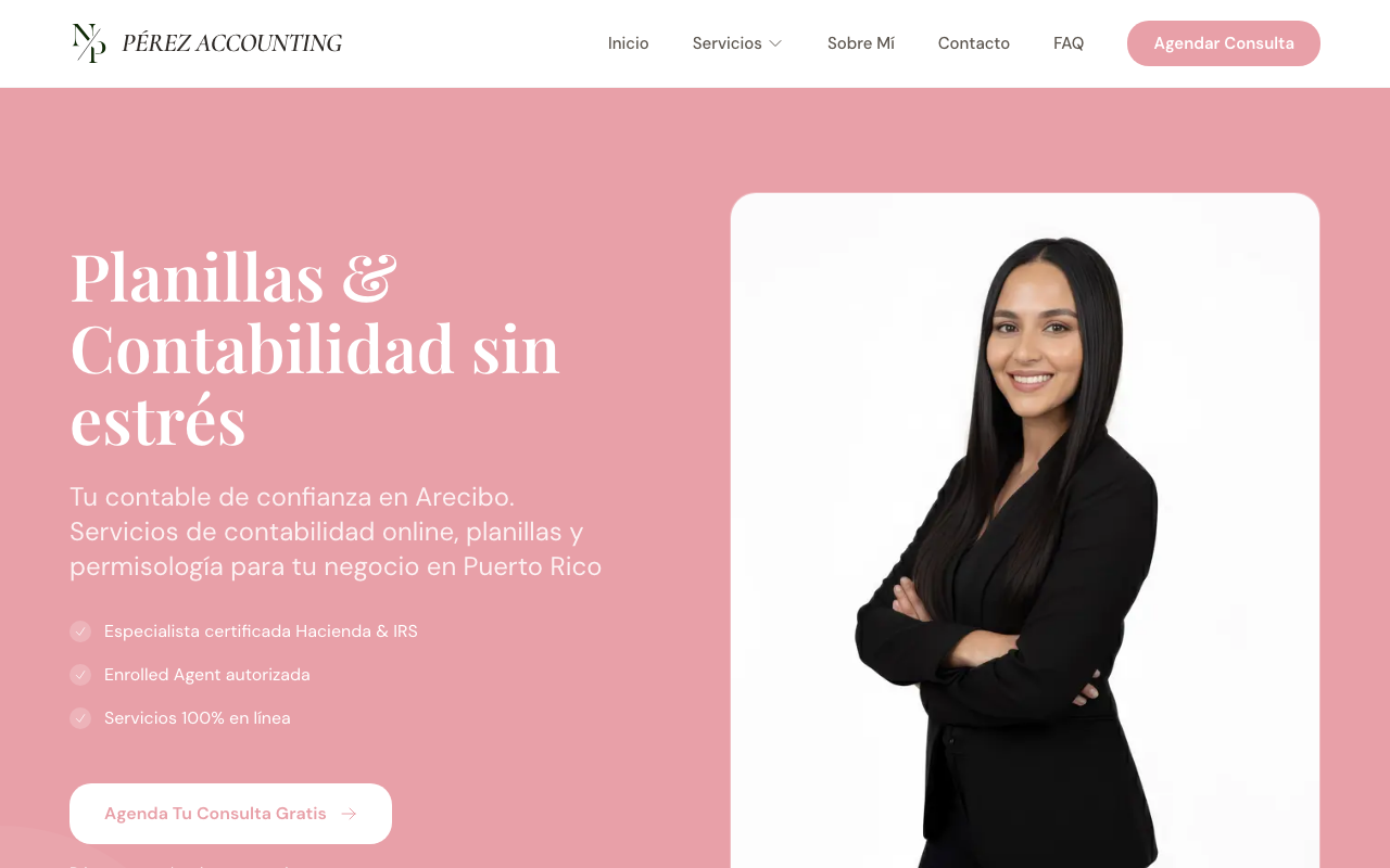 Pérez Accounting website homepage